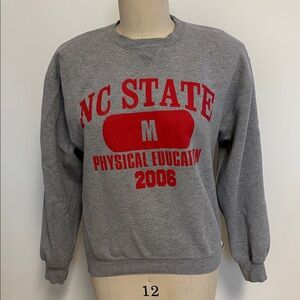 NC STATE UNIVERSITY VINTAGE Russell Athletic Gray Crewneck with Red Print